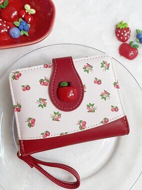 NEW Fruit Apple Print Wallet Card Slots Small Wallet w Zipper Coin Pouch Wallet